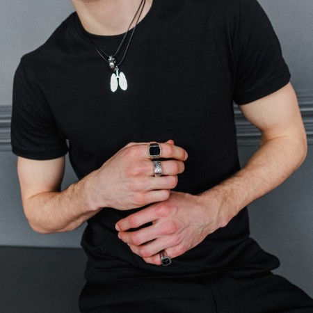 Ring "Right" male with a relief pattern, echoing with oxidation, 21 size-1