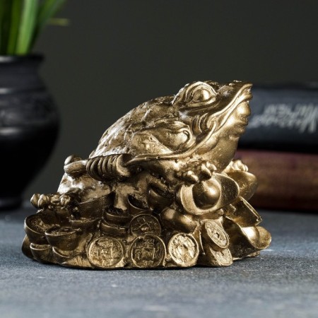 Piggy bank "Toad on money" bronze, 11x9x9cm-3