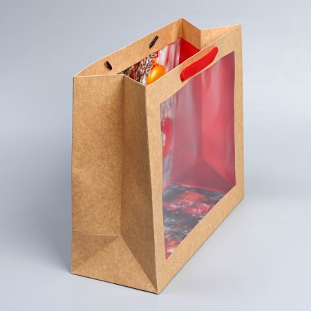 New Year's Craft gift package with a plastic window "Happiness", 31 x 26 x 11 cm, New Year-5