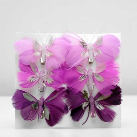 A butterfly for decor and floristry, on a clothespin, plastic, lilac, mix, 1 pc., 8 x 5 x 1 cm