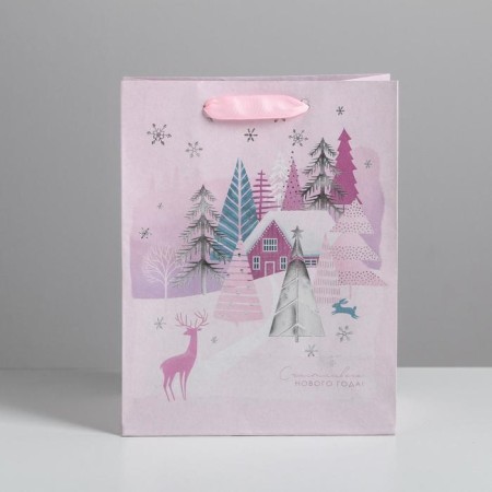 Package Craft vertical “House on the edge”, MS 18 x 23 x 10 cm, New Year-2