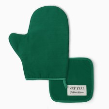 Set of kitchen. Ethel New Year Collection green., mittens18x29 cm, grabbing 19x19 cm, 100% hl.