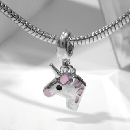 Suspension "Unicorn", pink color in silver-1