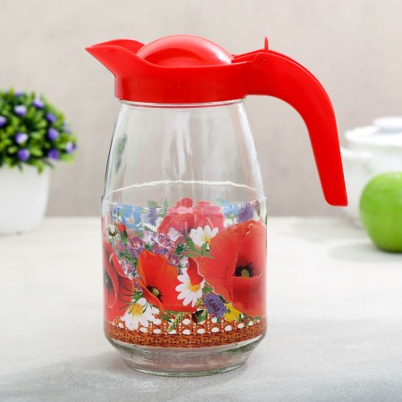 Jug "poppies", glass, 1.5 l, with a lid