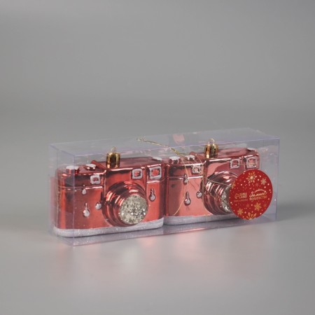 Decoration of the Christmas tree "camera" (set 2 pcs) 9.5x4.5x7 cm, red-1