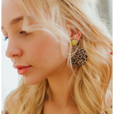 Earrings Plastic "Tanzania" circles cheetah, black-brown, d = 4-3