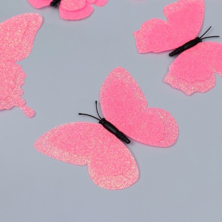 Magnet plastic "Butterfly double wings - shine" Pink set 12 pcs-1
