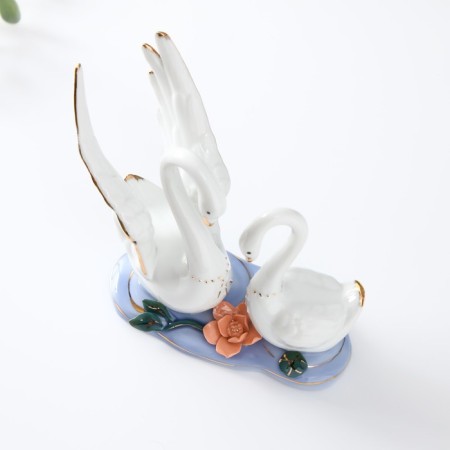 Souvenir ceramics "Two swan in a backwater with a lotus" 13 cm-4