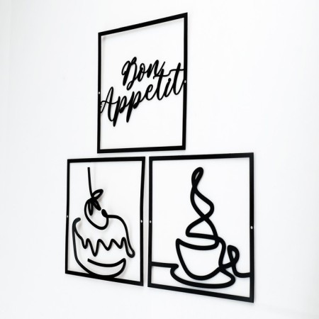 Metal panel "Bon Appetit" black, set of 3 pcs. 15x15cm-1
