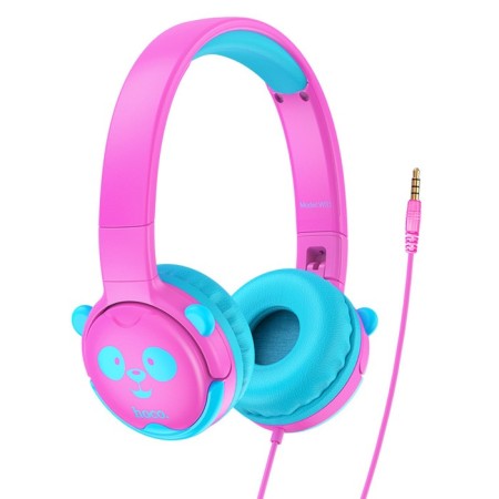 Hoco W31 headphones "Panda", wired, invoices, 85 dB, jack 3.5 mm, 1.2 m, pink-blue-1