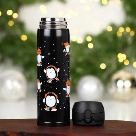 New Year! Thermos New Year's "Penguins" black, 450 ml-3