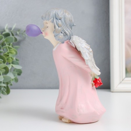 Souvenir Polystone "Angel with a rose, pouts a bubble" 8x8x18 cm-5