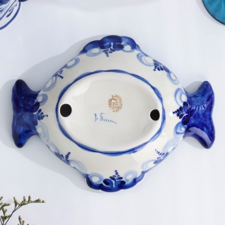 Olno -martyr "fish", gzhel, porcelain, 20x16 cm-3