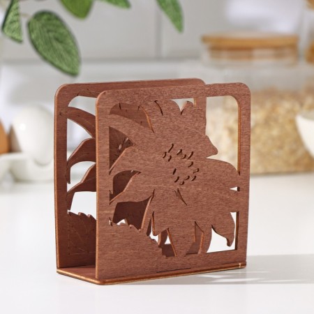 Wooden napkin "Flowering mood", 12 × 12 × 5.5 cm, brown color-1