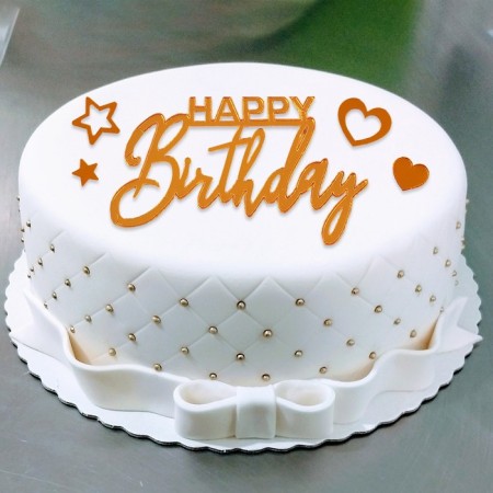 Decoration for the cake "Happy Birthday", with stars and hearts, color gold