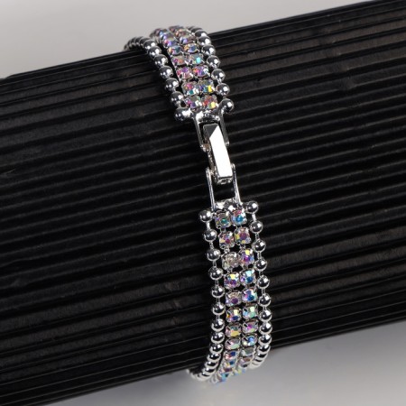 Bracelet with rhinestones “shine” thread in circles, rainbow color in silver, 18cm-4