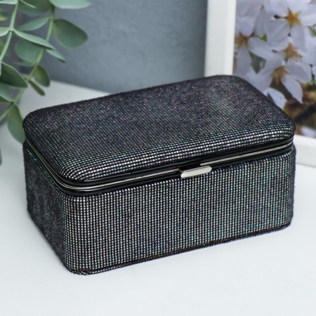 Casket to the leatherette for jewelry "Small squares. Black silver" 6x7x12 cm