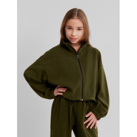 Толстовка для девочки MINAKU: Fleece Soft, цвет хаки, рост 152 см