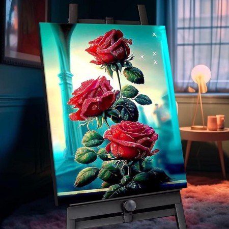 Picture on numbers with crystals from crystal "burgundy roses" 25 colors, 40 × 50 cm