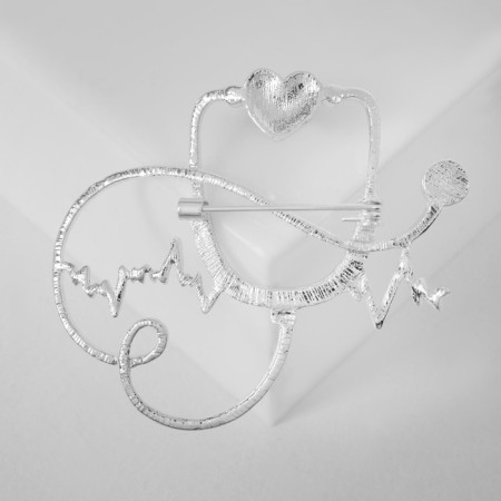 Brooch "Stetoscope" Cardiogram, red-gray color in silver-2