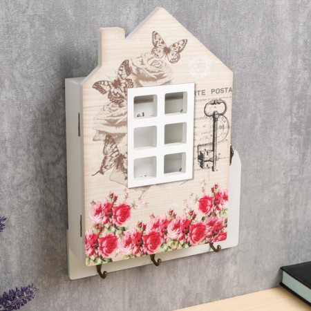 Keywater Wood "House with Pink Garden" 30x22x6 cm-1