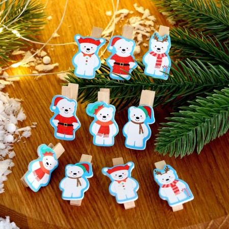 Set of decorative clothespins "New Year's bears" set 10 pcs.-1