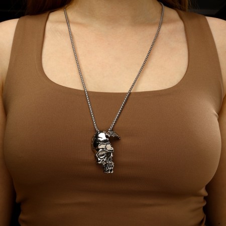 Unisex "Skull" half, half of black silver, 60 cm-2