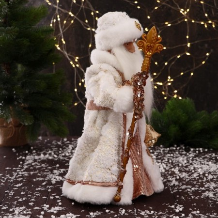 Santa Claus "with cones and staff" moves, 40 cm, white-beige-1