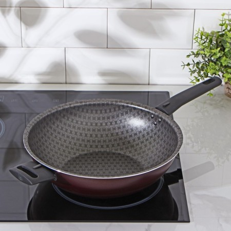 SKOLODA Vok "hostess", d = 28 cm, with 2 handles, anti -stick coating, burgundy color-5