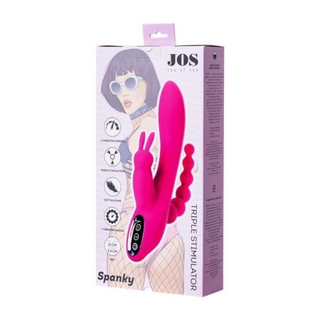 Triple vibroostimulator Jos Spanky, silicone, pink color, 21 cm-5