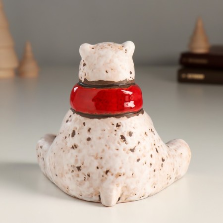 Souvenir Ceramics "White Surprised Bear in a red scarf" 9.4x11.4x10.1 cm-2