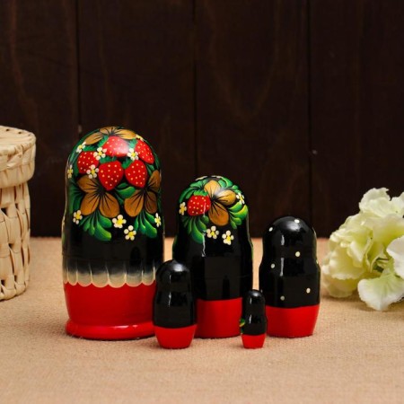 Nesting doll "strawberries", red dress, 5 puppet, 15 cm-3