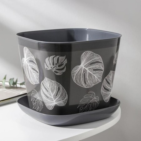 Pot with the pallet "Listopad", 3.7 l, the color is dark gray