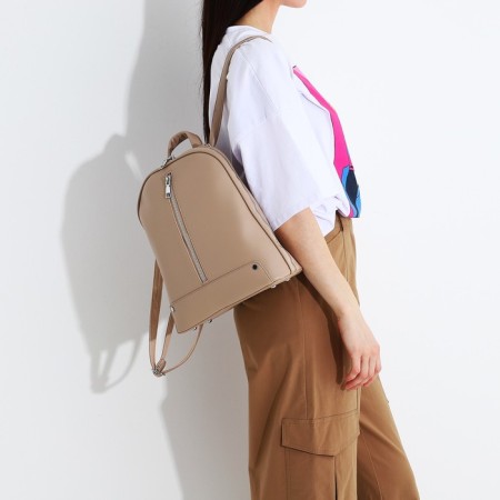 A backpack with a zipper, 2 outer pockets, beige color-4