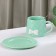 Tea couple ceramic with a spoon "Bow", 2 items: a mug 350 ml, a saucer d = 15 cm, green color