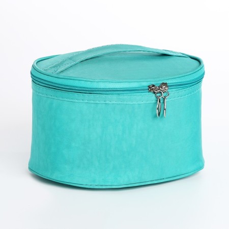Cosmetic bag with zipper, turquoise color