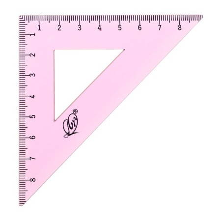 Drawing set 4 objects (ruler 15 cm, square 30 °/ 60 °, 10 cm; square 45 °/ 45 °, 8 cm; transporter 180 °, 9 cm), transparent pink-1