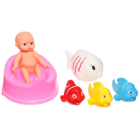 A set of rubber toys for the bathtub "Pups with colored fish", 6 pcs, crush me-11