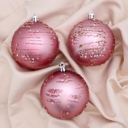 Set of balls plastic D-8 cm, 3 pcs "Jane sequin" pink