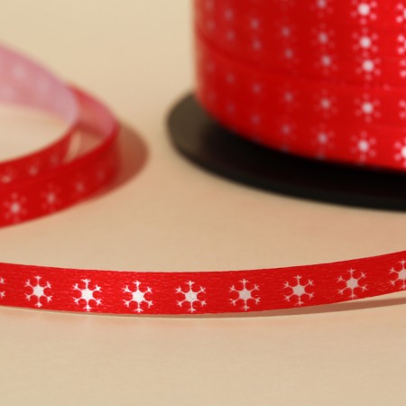 Ribbon for decor and gifts "Snowflakes", red, 0.5 cm × 200m-2
