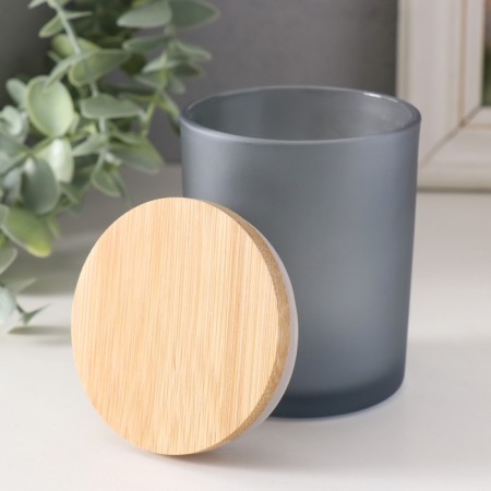 Bank for candles glass with a black semi -meter lid 220 ml 7x7x8.4 cm-1
