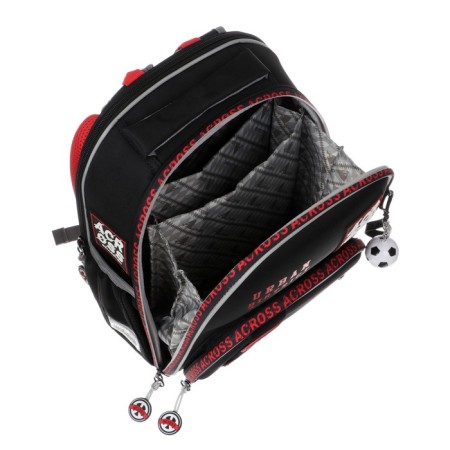 Frame backpack 37 x 28 x 12 cm, Across 194, filling: bag, pencil case, dark gray/red ACR22-194-5-7
