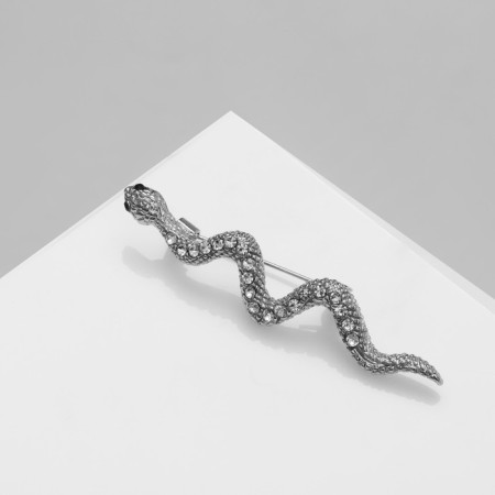 Brooch "Snake", white color in silver
