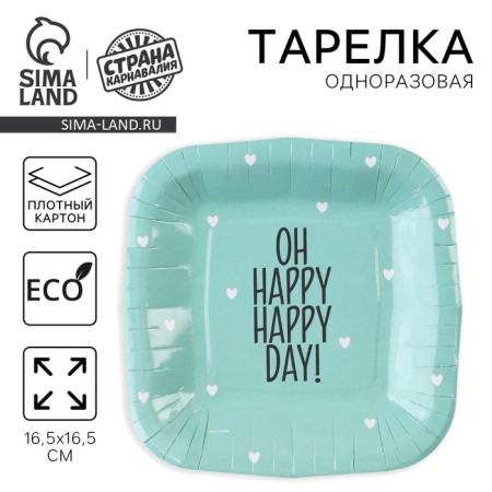 Disposable plate plate square "Happy Day", mint, 16.5x16.5 cm