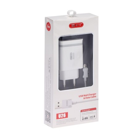 Network charger Byz U26, 2 USB, 2.4 A, MicroUSB cable, 1 m, white-2