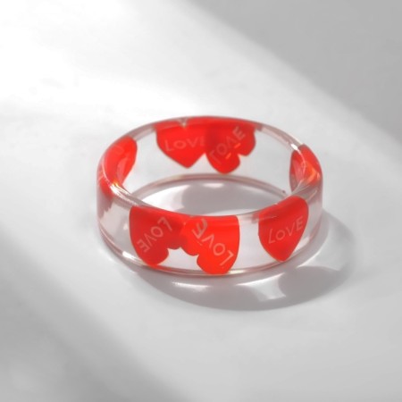 Ring "Transparent" heart, red color, 17 size-2
