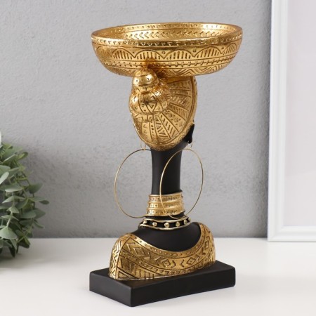 Souvenir Polystone stand "African with a gold plate on the head" 30x17x17 cm-2