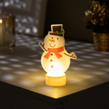 Light picture on the stand "Snowman" 11 cm, batteries, glow of warm white