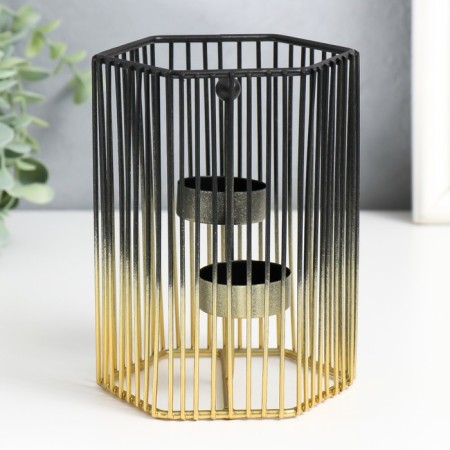 Summary Metal for 2 candles "hexagonal cage" d-4.5 cm gold.-black 11.5x11.5x15.5 cm 93307-2