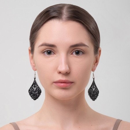 Earrings hanging "Shelest" Eastern drop, openwork, sparkle, black color, 7.5 cm-1
